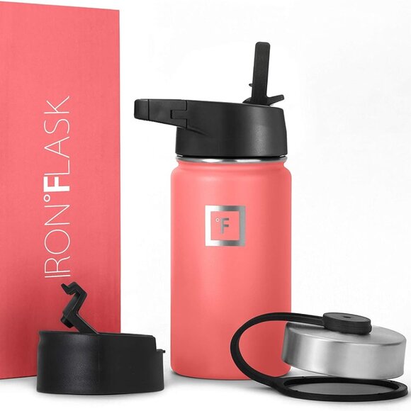 Iron Flask Stainless Steel Sports Water Bottle - 14 Oz, 3 Lids (Straw Lid) Peach - Picture 1 of 8